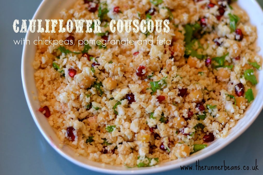 Cauliflower Couscous with Chickpeas, pomegranate and feta